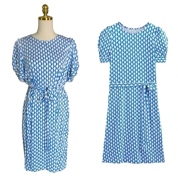 BODEN | WOMEN KNOT DETAIL JERSEY MINI DRESS MOROCCAN BLUE, GEO AZURE SIZE 16-18R - Picture 4 of 8
